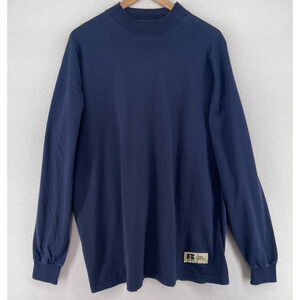 RUSSELL ATHLETIC Shirt Mens XL Pro Cotton Y2K Long Sleeve Tee Mock Neck Blue VTG